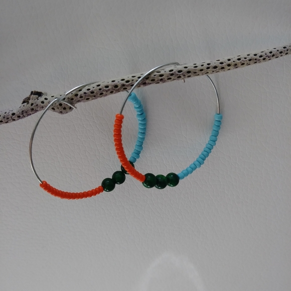 Colorful Tribal Bead Hoop Earring - Picture 2 of 7